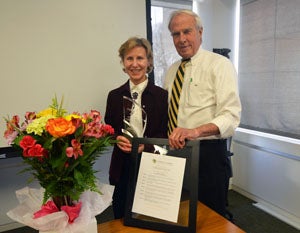 Pam Laird with President Bruce Benson
