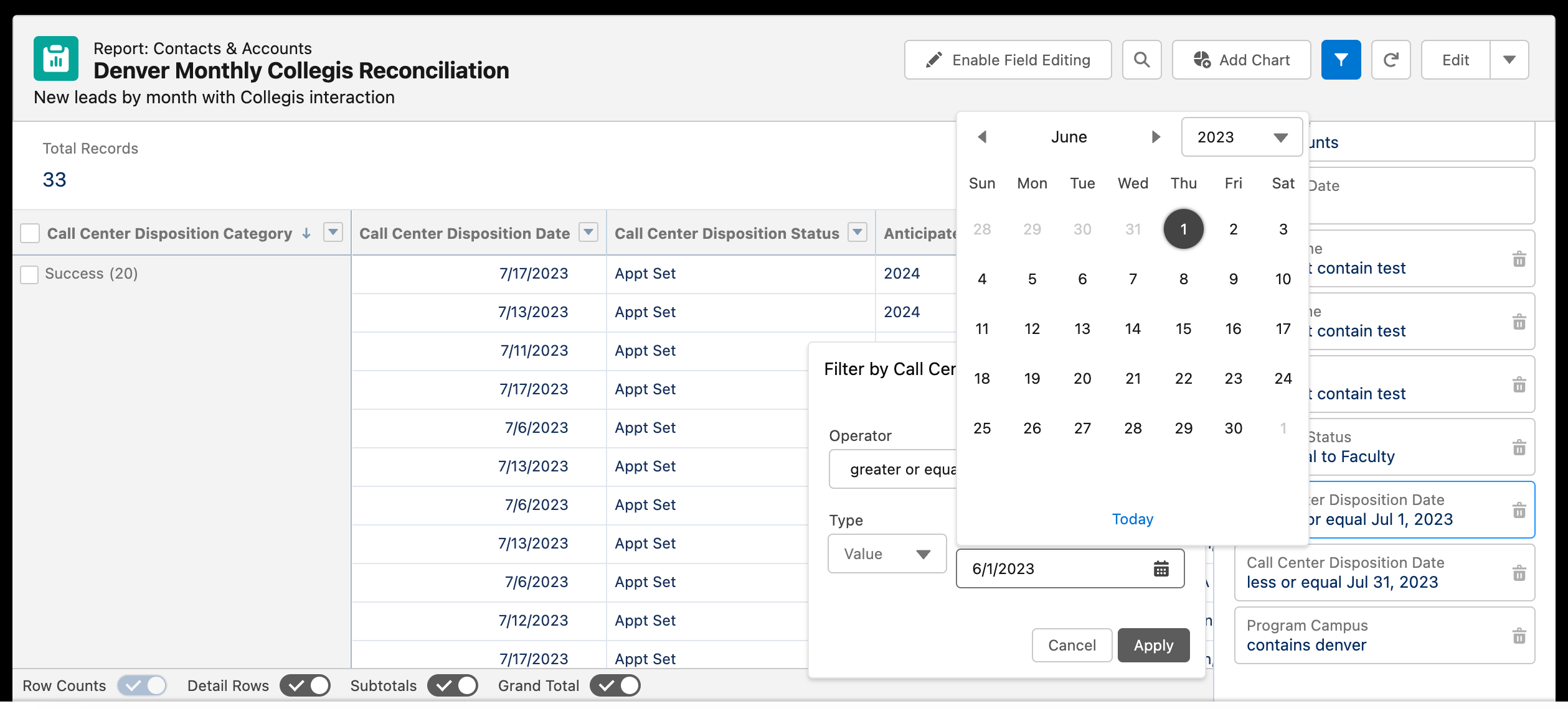 Filter Expansion Date Selection