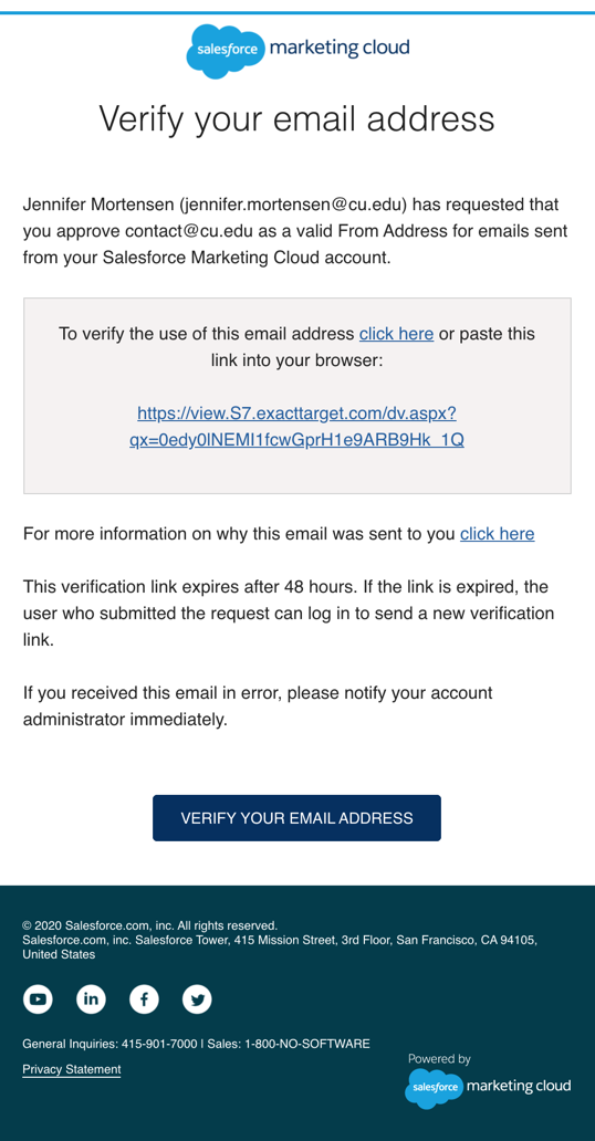 SFMC Verification Email