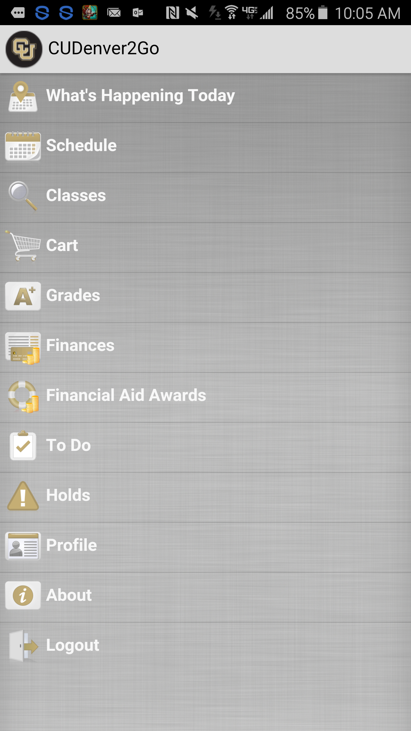UCD mobile app main screen