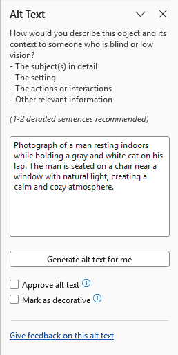 Microsoft Word pane titled Alt Text describing how to draft alt text