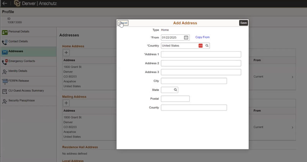 Add Address screen