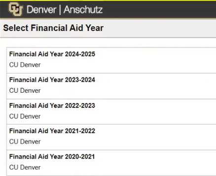 Aid Year page in the new version 