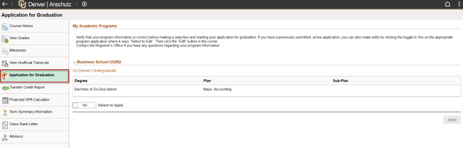 Application for Graduation side navigation