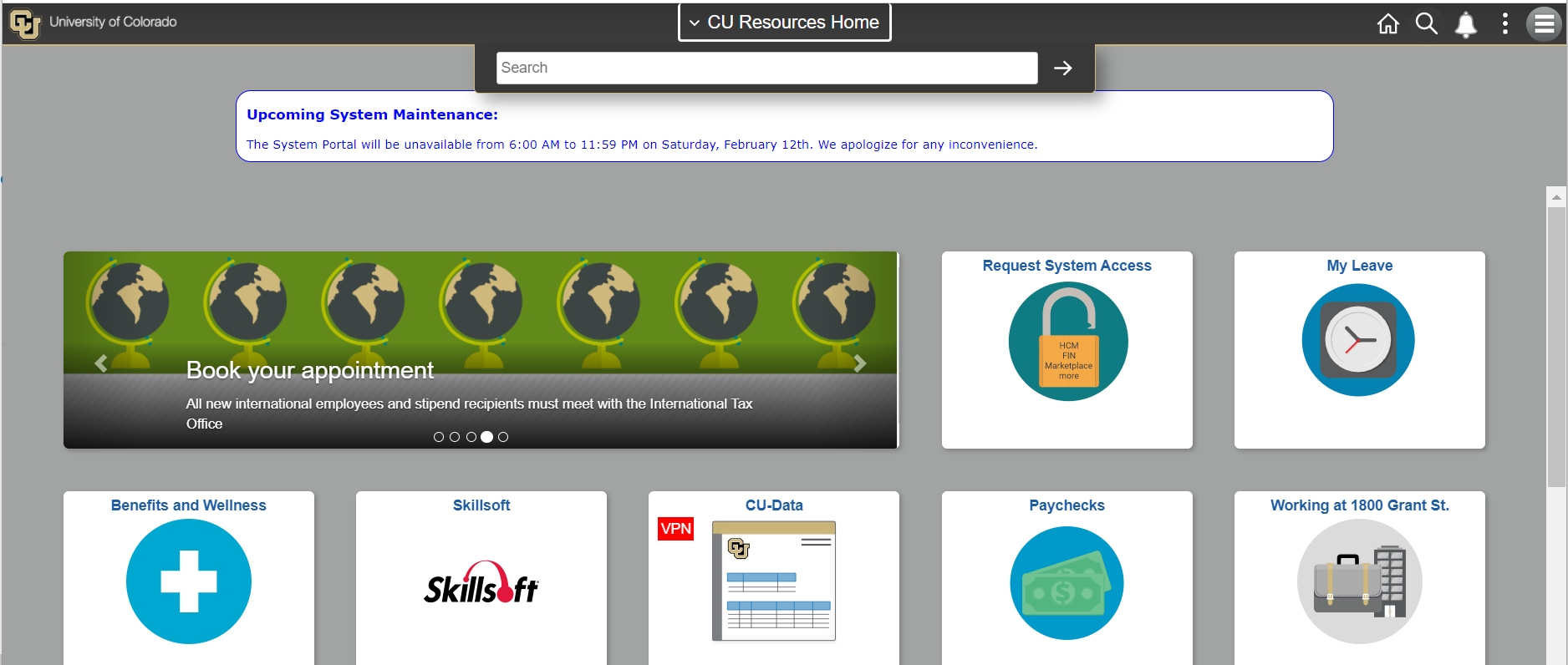The old CU Employee Portal layout