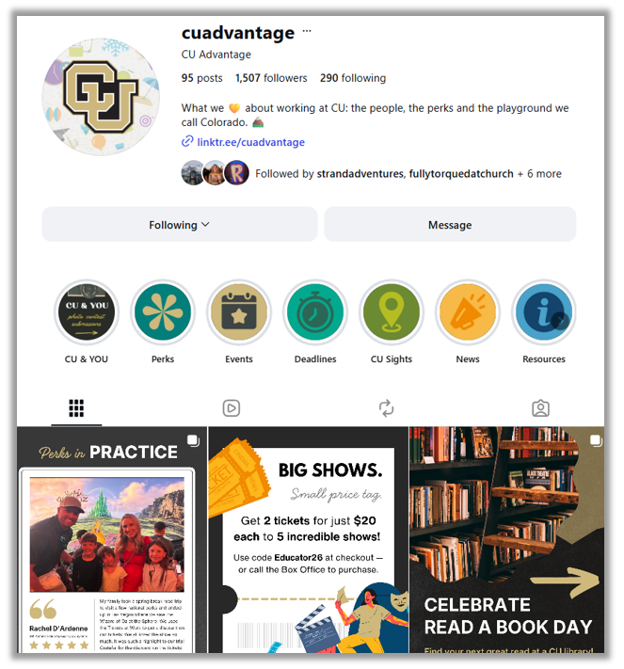 Screenshot of CU Advantage Instagram