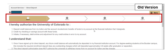 The old Direct Deposit page