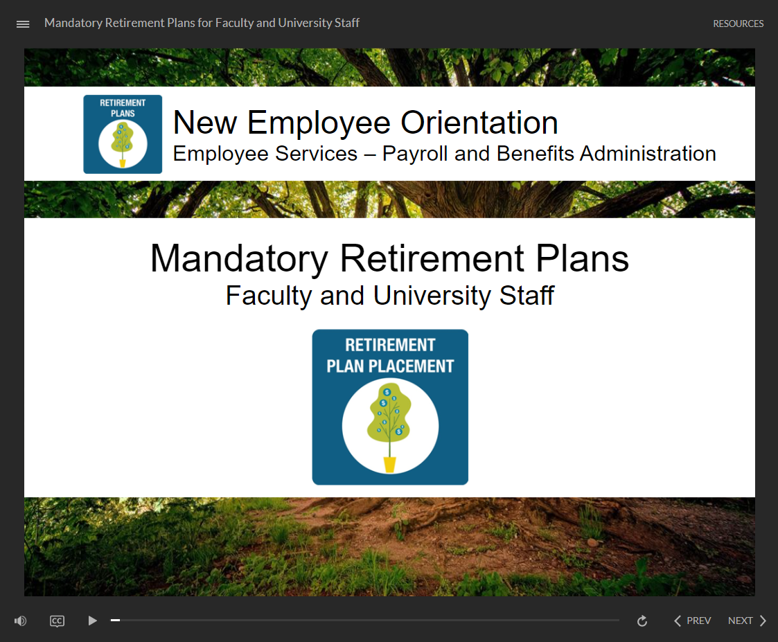 Mandatory Retirement Plans for Faculty and University Staff - click to watch course