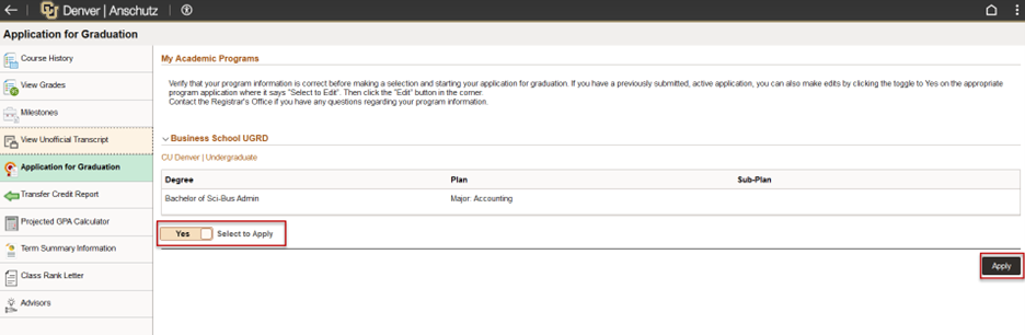 Expected graduation term example