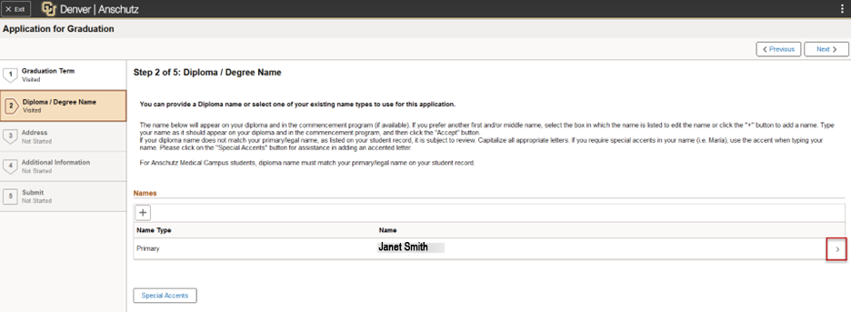 Example of the name confirmation step