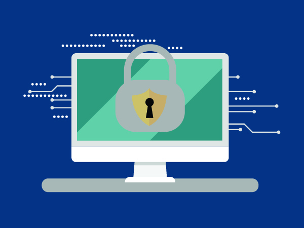 Illustration of a lock over a computer network