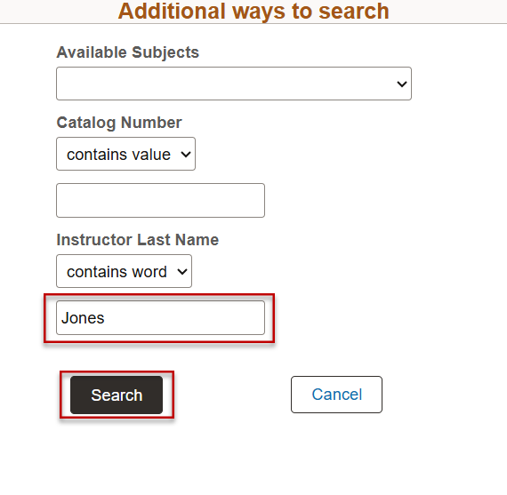 Example of using instructor's last name as a facet or filter