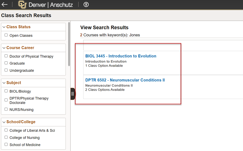 Search results by instructor name