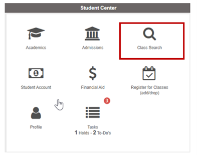 Example of the icon to click for Class Search