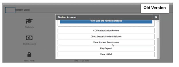 OLD example of the Student Account menu