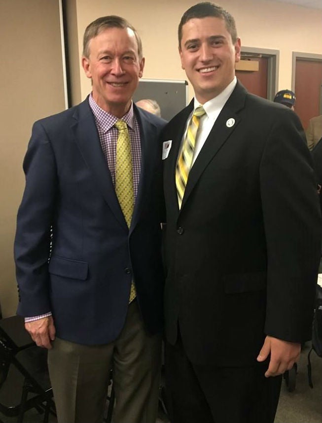 Governor John Hickenlooper with CU Boulder Student Body President Marcus Fotenos