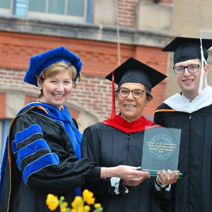 Pictured: CU Denver Chancellor Dorothy Horrell, Senator Lucia Guzman, CU Regent Candidate Jack Kroll