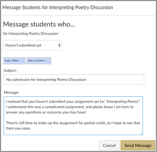 Sample: Message students who...