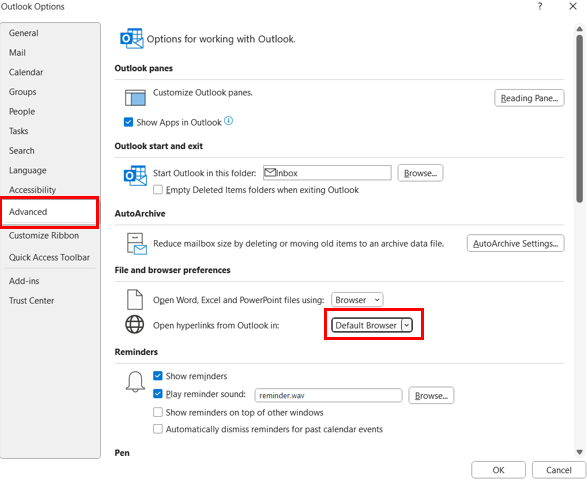 Select your default browser for links in Outlook | University of Colorado