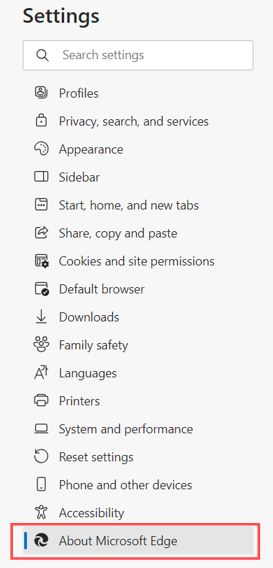 About Microsoft Edge option