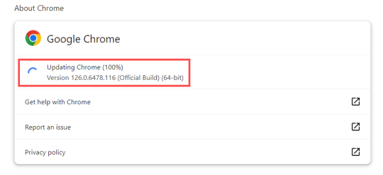 Chrome update in progress