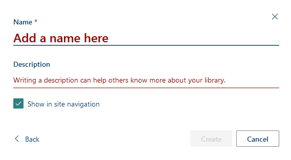 Entering a name for document library