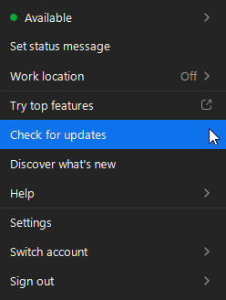 Zoom check for updates option