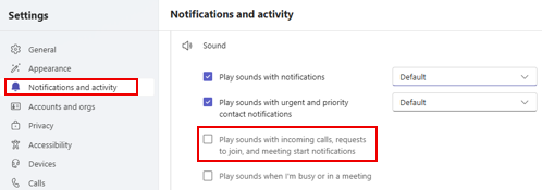 A screenshot of the Teams desktop app settings menu.