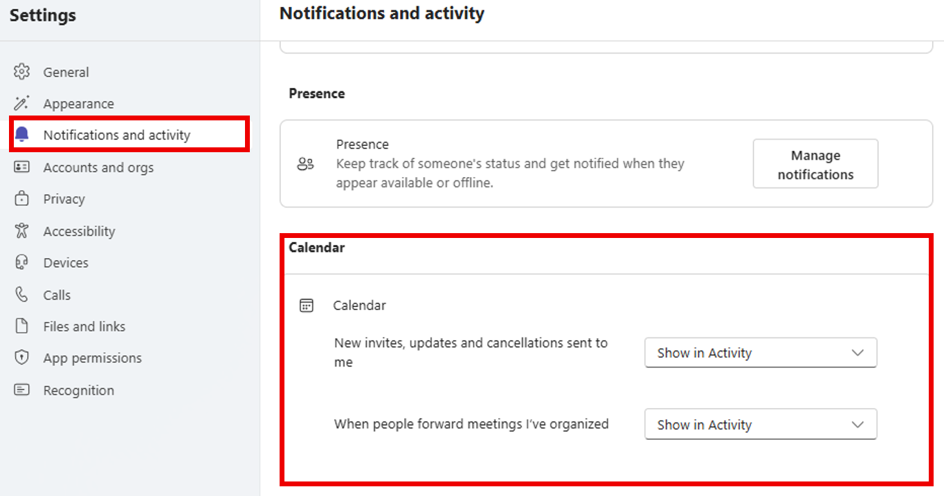 A screenshot of the Teams desktop app settings menu.