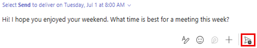 A screenshot of the Teams desktop app chat scheduling options menu.