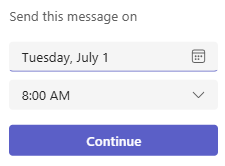 A screenshot of the Teams desktop app chat scheduling options menu.