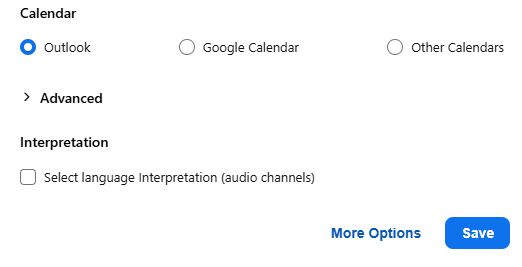 Calendar section on Zoom desktop app