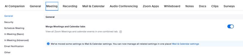 Meeting options in Zoom web