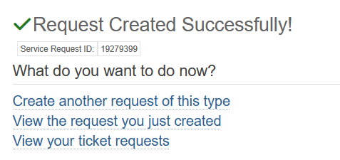 Confirmation of submitted ticket.