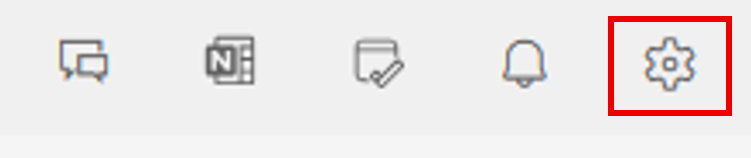 New Outlook gear icon – Screenshot showing the gear icon in the top right of the New Outlook interface.