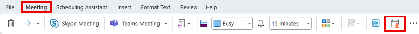 Screenshot of the "New Scheduling Poll" button located under the Meeting tab in the Outlook desktop app.