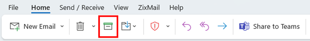 Outlook toolbar with the Archive icon highlighted.