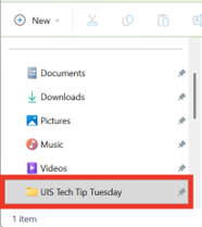 A pinned folder is highlighted in the Quick Access sidebar