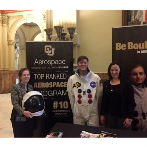 Lt. Governor Donna Lynne and CU Aerospace students at the CU Booth