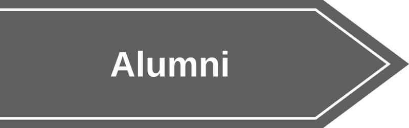 grey banner pointing right, labeled Alumni