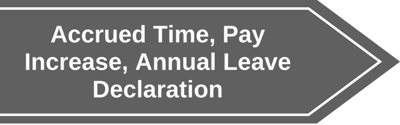 grey banner labeled Accrued Time, Pay Increase, Annual Leave Declarationv