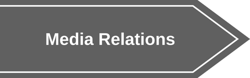 grey banner pointing right, labeled Media Relations