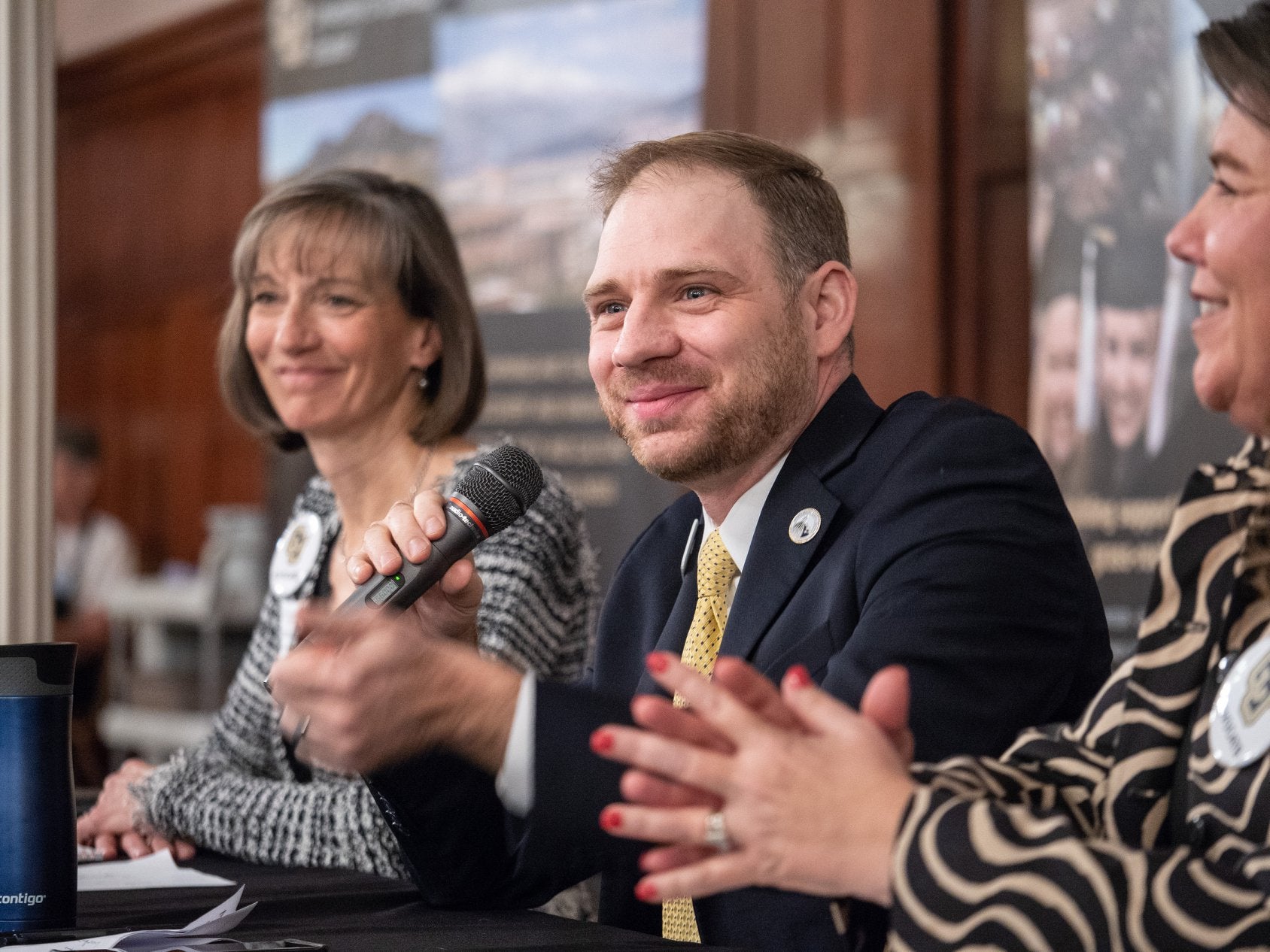 Senator Tammy Story (D-Conifer) and Assistant Minority Leader Kevin Van Winkle (R-Highlands Ranch) at CU Advocacy Day at the Capitol