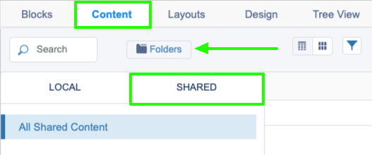 Navigate to Content, Folders, All Shared Content, and search for HTML Button.