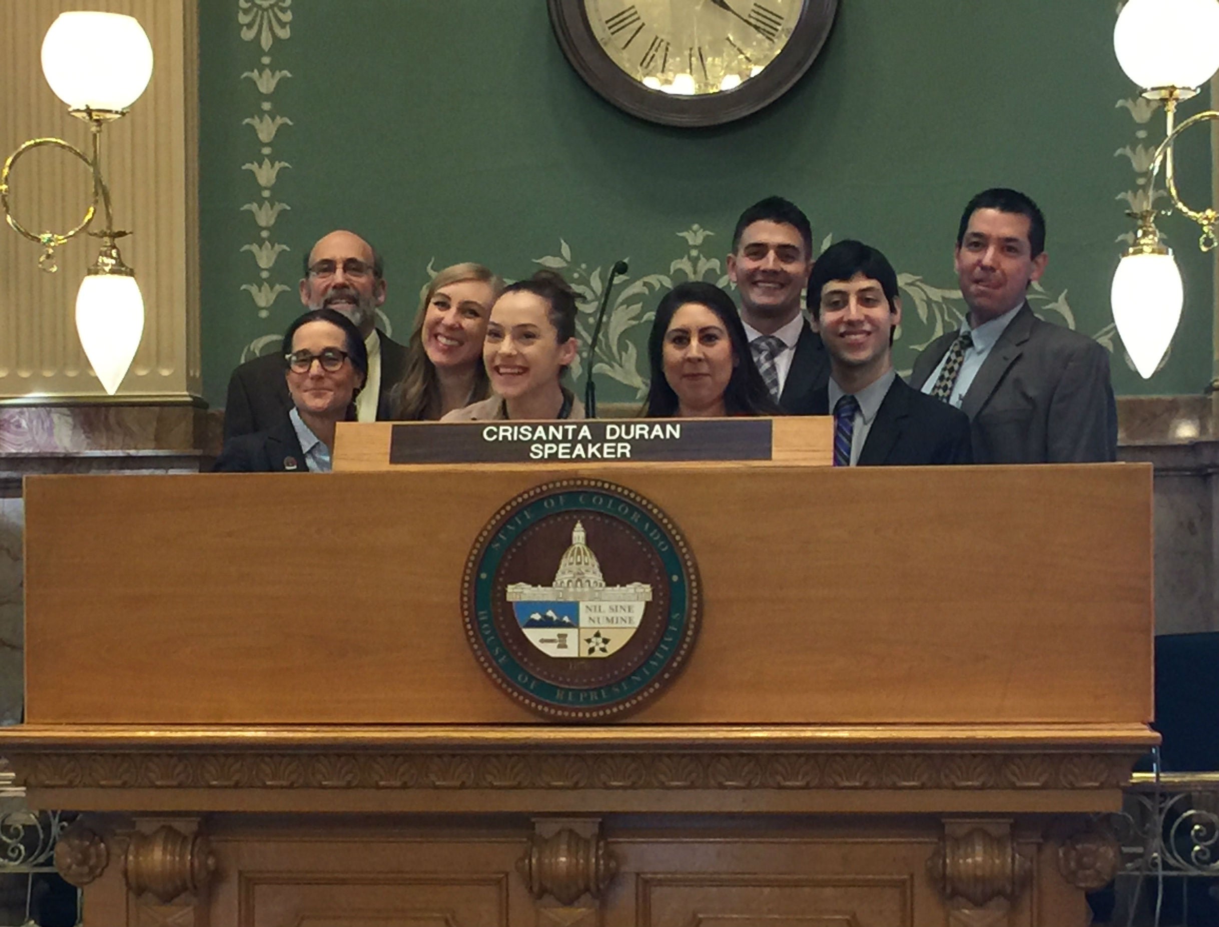 CU SOM Rural Track students, Mark Deutchman, MD, Melannie DeHerrera and Roberto Silva, MD with Representative Jeni Arndt (D-Fort Collins)