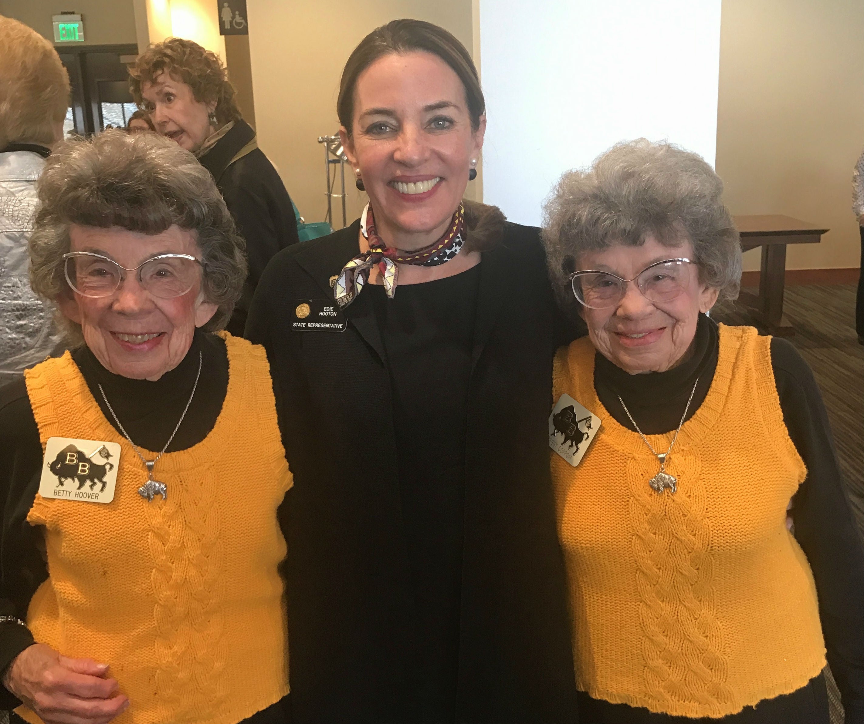 Representative Edie Hooton with “The Twins”, Betty Fitzgerald Hoover and Peggy Fitzgerald Coppom