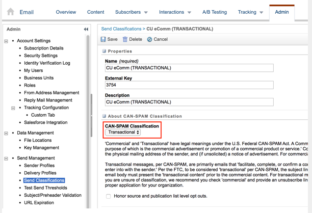 CAN-SPAM Classification Dropdown