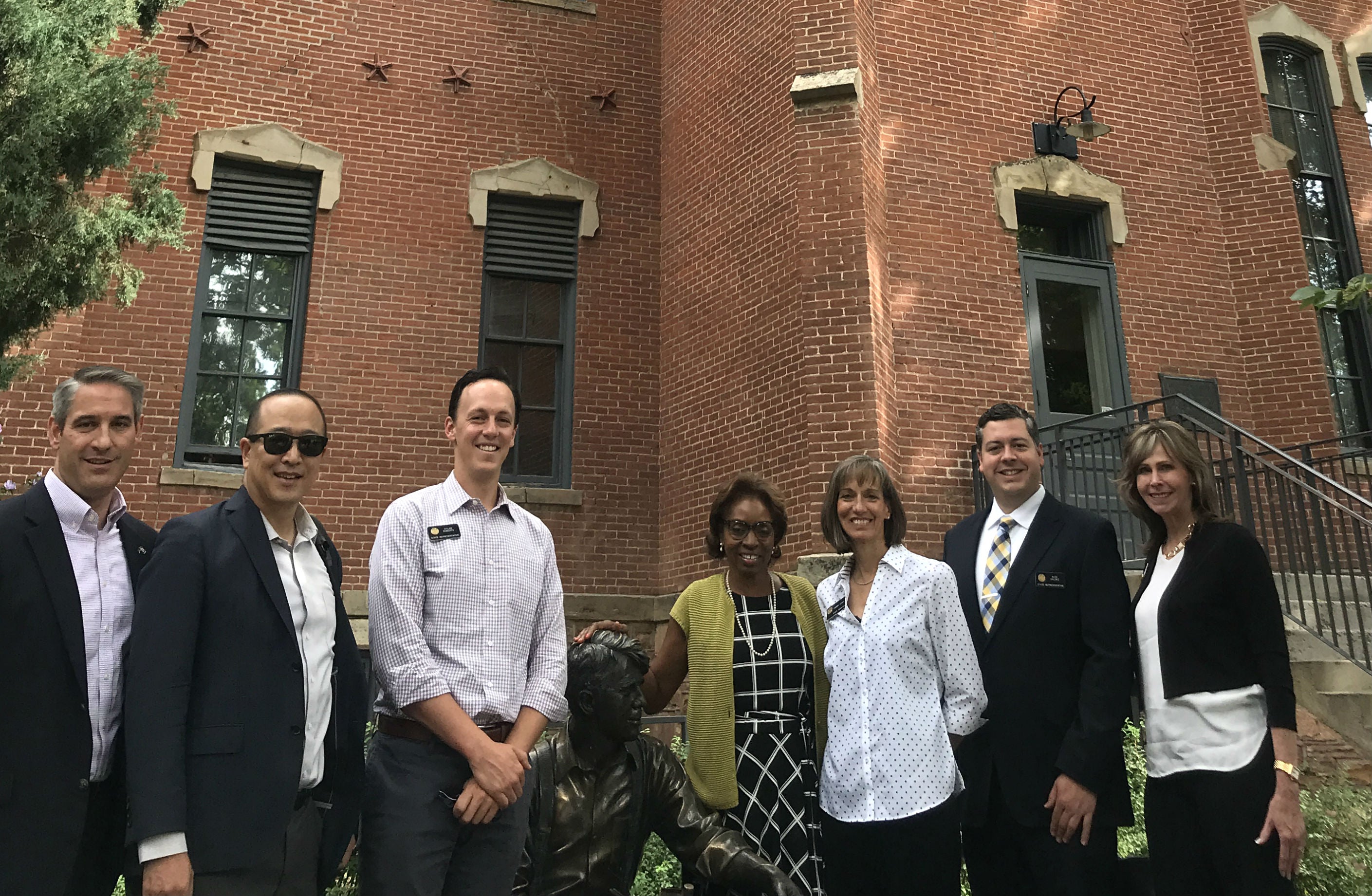 Brian Lindoerfer, David Kang, Rep. Dylan Roberts (D-Eagle), Senator Rhonda Fields (D-Aurora), Senator Tammy Story (D-Conifer), Rep. Alex Valdez (D-Denver) and Rep. Susan Beckman (R-Littleton)