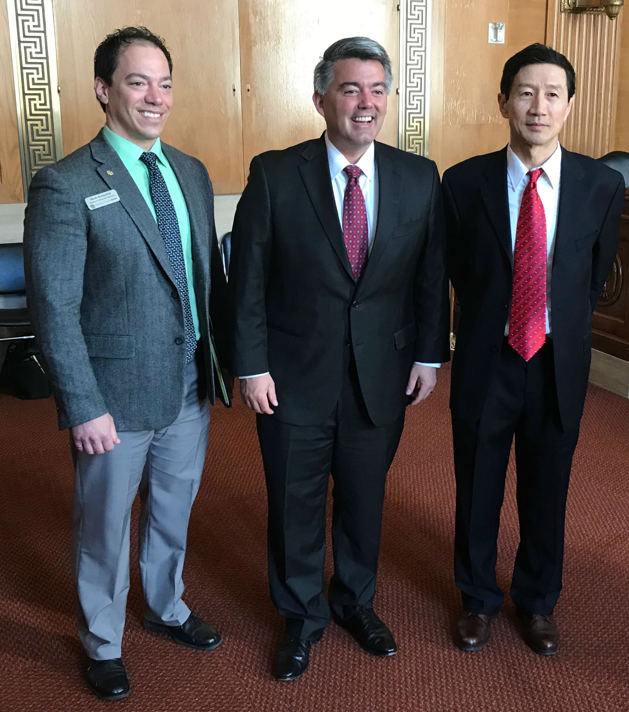 Mark Rentschler, Senator Cory Gardner, and Xinlin Li in Washington, D.C. 
