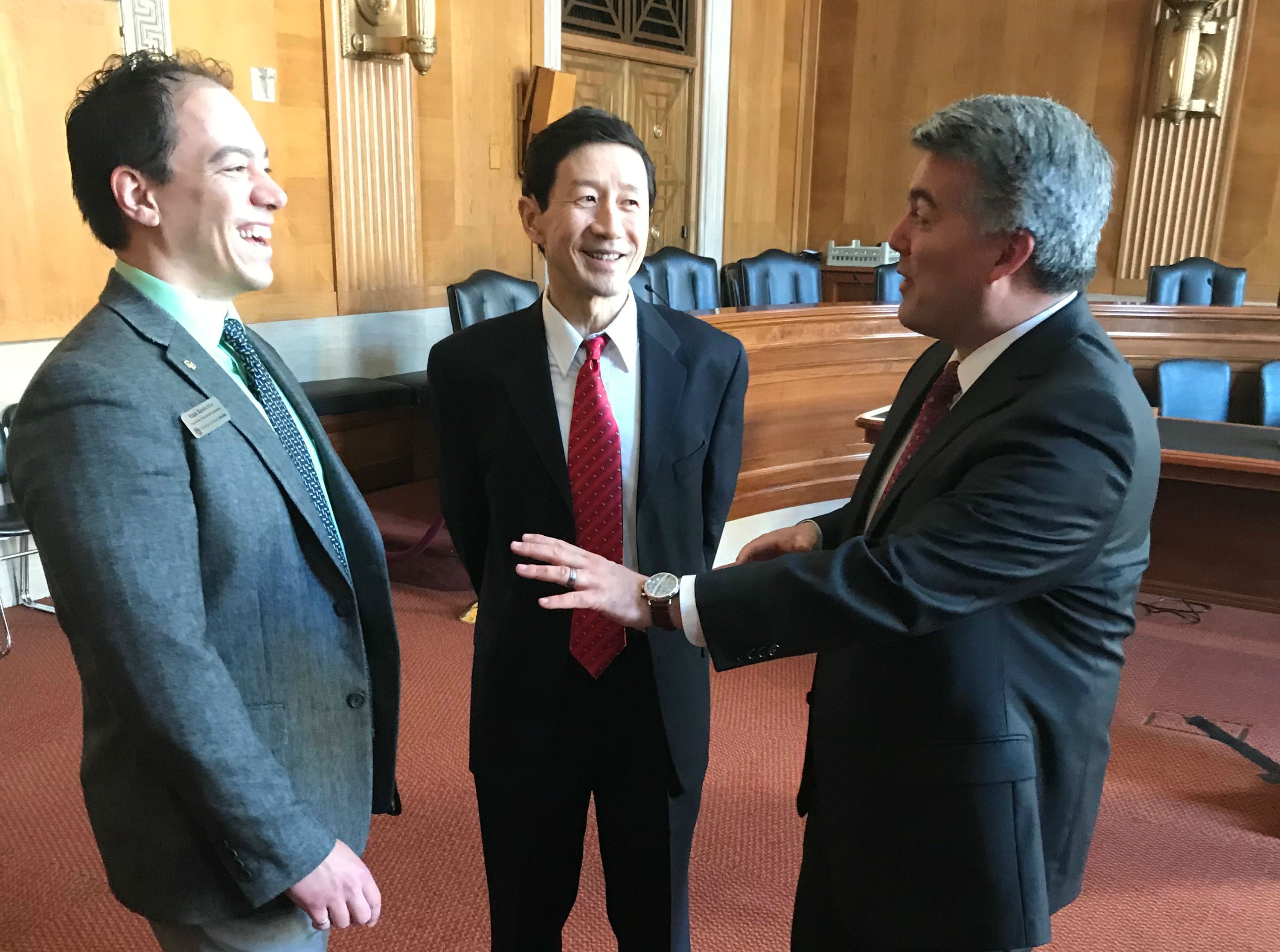 Mark Rentschler, Senator Cory Gardner, and Xinlin Li Mark Rentschler, Senator Cory Gardner, and Xinlin Li